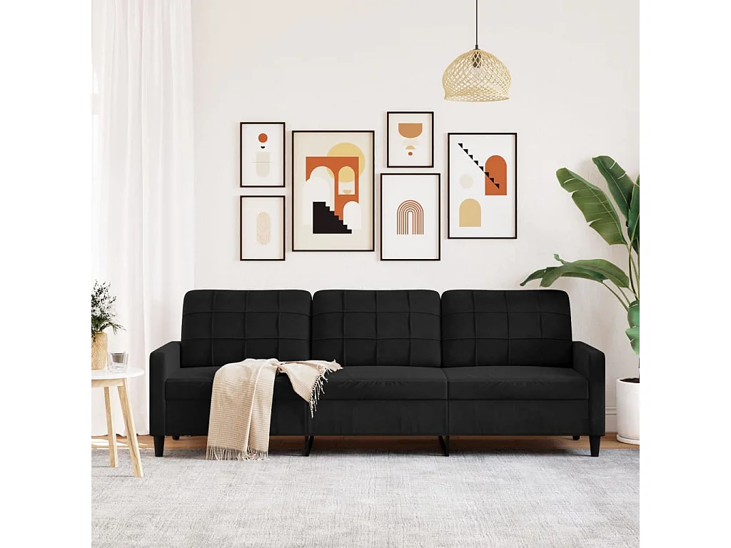 Canapé à 3 places Noir 210 cm Velours