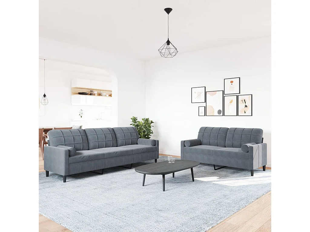 Ensemble de canapés 2 pcs avec coussins et traversins velours