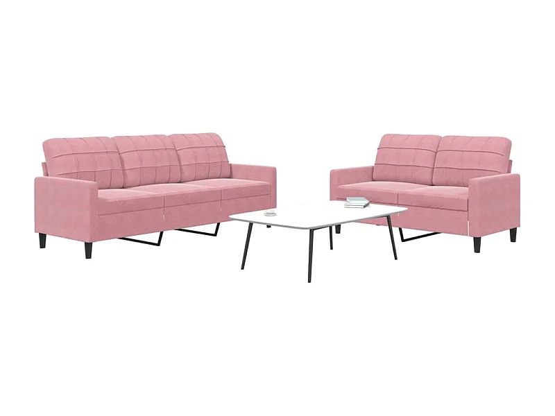 2-tlg. Sofagarnitur mit Kissen Rosa Samt