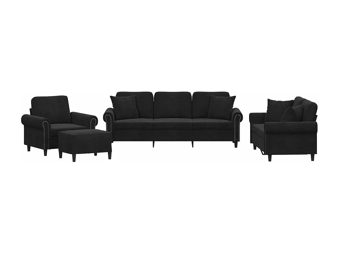 Ensemble de canapés 4 pcs avec coussins noir velours