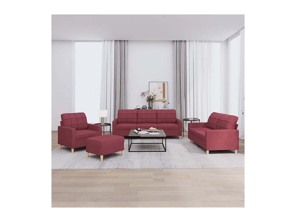 Ensemble de canapés 4 pcs avec coussins Rouge bordeaux Tissu