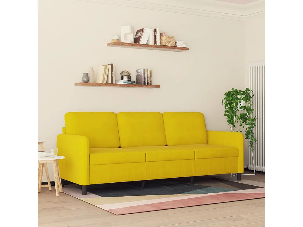 Divano a 3 Posti Giallo 180 cm in Velluto