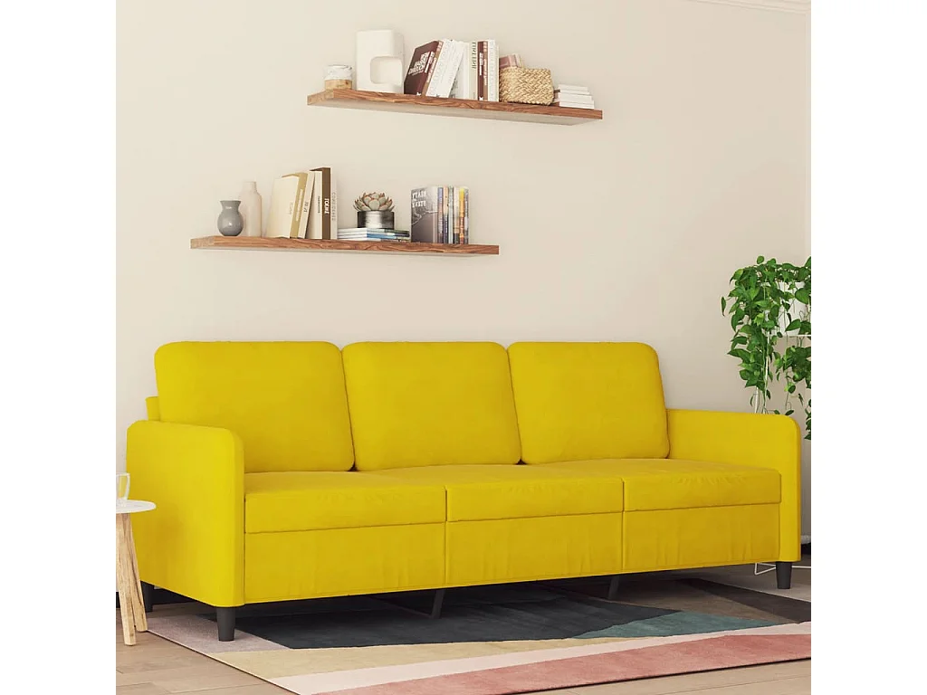 Divano a 3 Posti Giallo 180 cm in Velluto