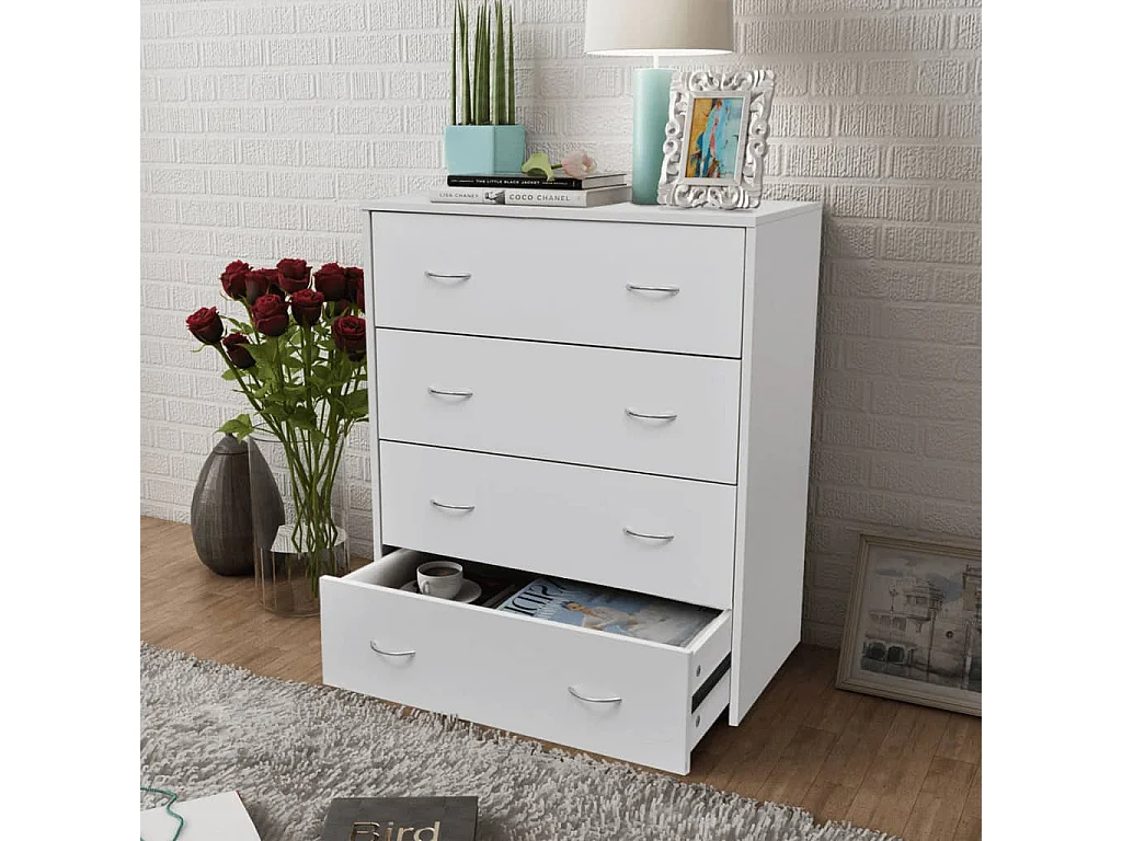 Kommode mit 4 Schubladen 60×30,5×71 cm Weiß