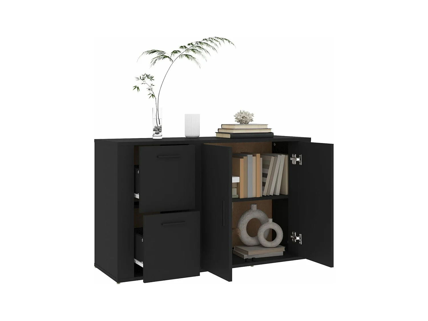 Credenza Nera 100x33x59,5 cm in Legno Multistrato