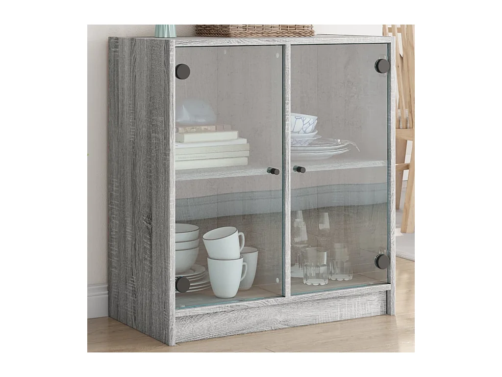 Armário de apoio c/ portas de vidro 68x37x75,5 cm cinza sonoma
