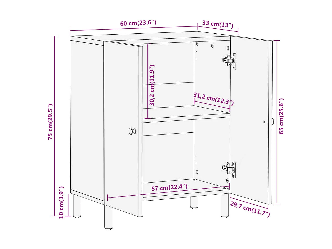 Armoire latérale 60x33x75 cm bois massif d'acacia