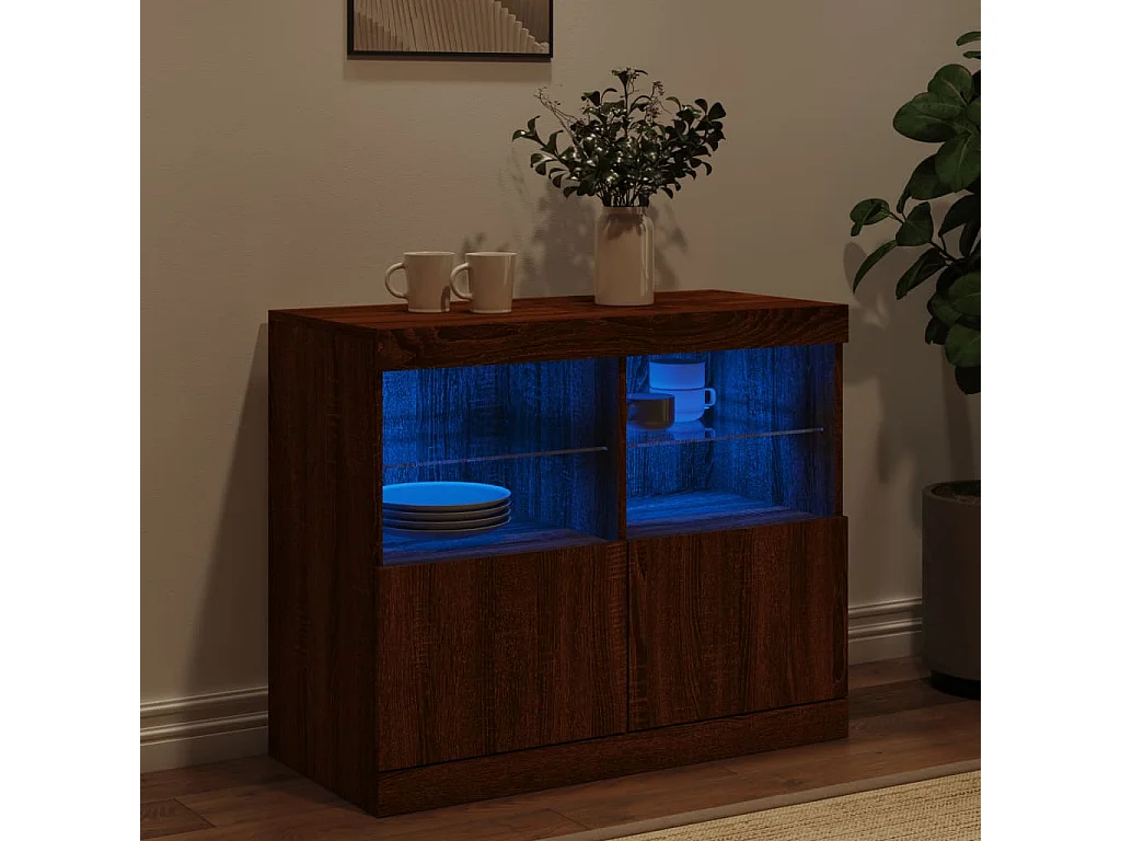 Credenza con Luci LED Rovere Marrone 81x37x67 cm