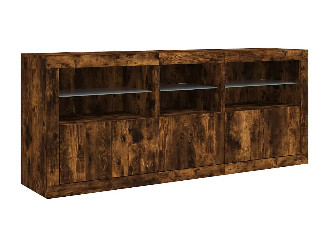 Aparador com luzes LED 162x37x67 cm carvalho fumado