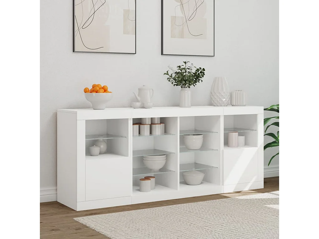 Credenza con Luci LED Bianca 163x37x67 cm