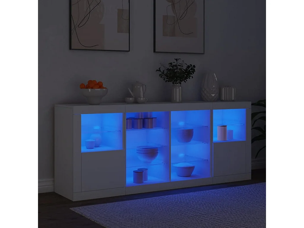 Credenza con Luci LED Bianca 163x37x67 cm