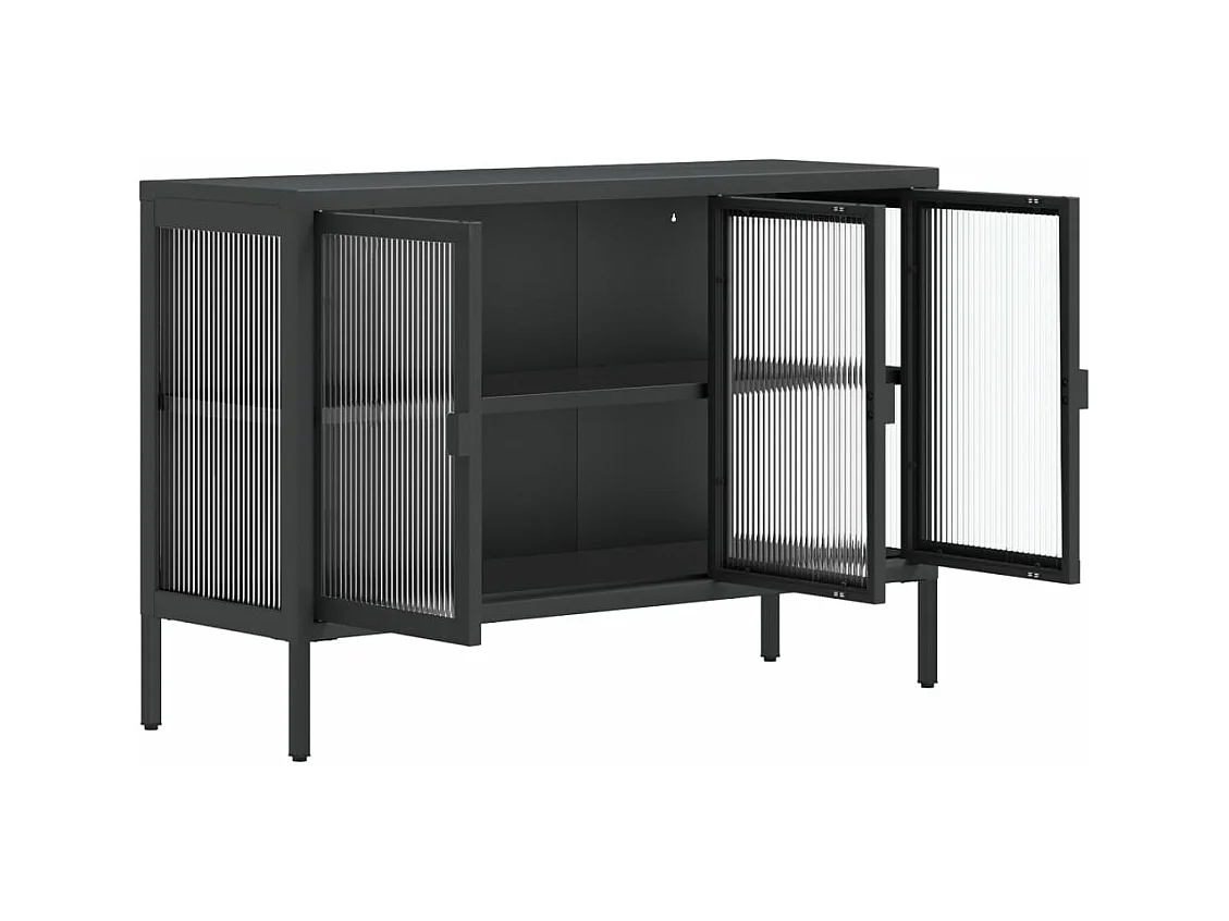 Buffet noir 105x35x70 cm verre et acier