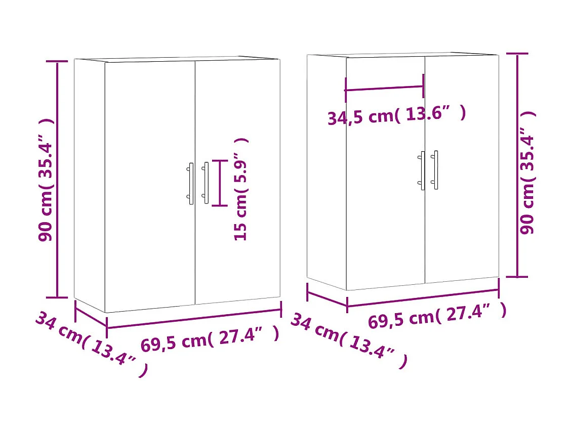 Armários de parede 2 pcs 69,5x34x90 cm cinzento sonoma