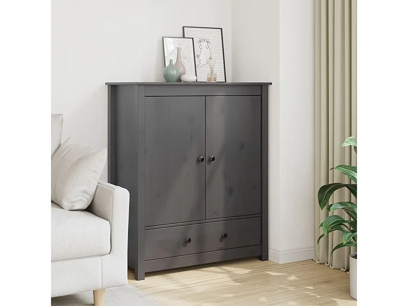 Aparador alto de madera maciza de pino gris 83x41,5x100 cm
