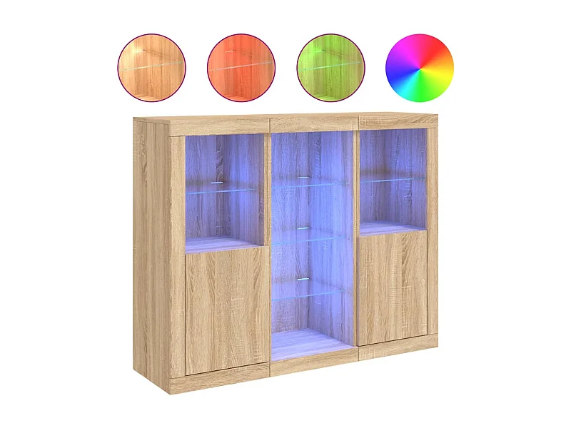Credenze con Luci LED 3 pz Rovere Sonoma in Legno Multistrato