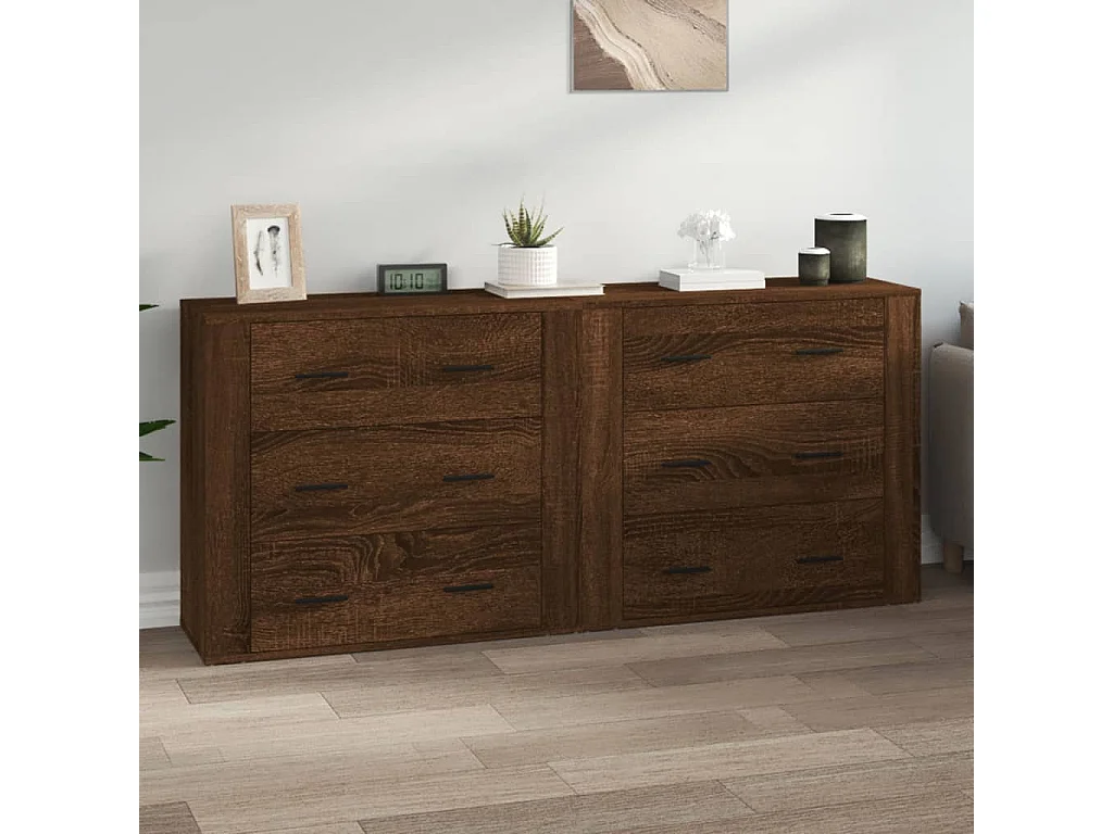 Aparadores 2 piezas madera contrachapada marrón roble