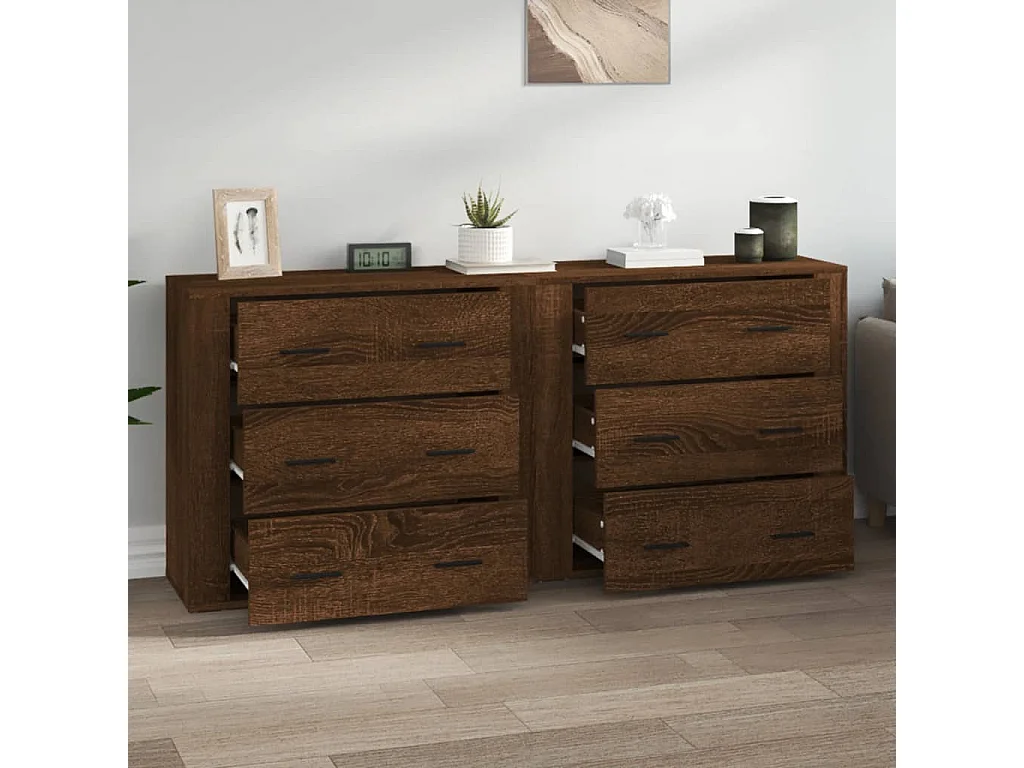 Aparadores 2 piezas madera contrachapada marrón roble