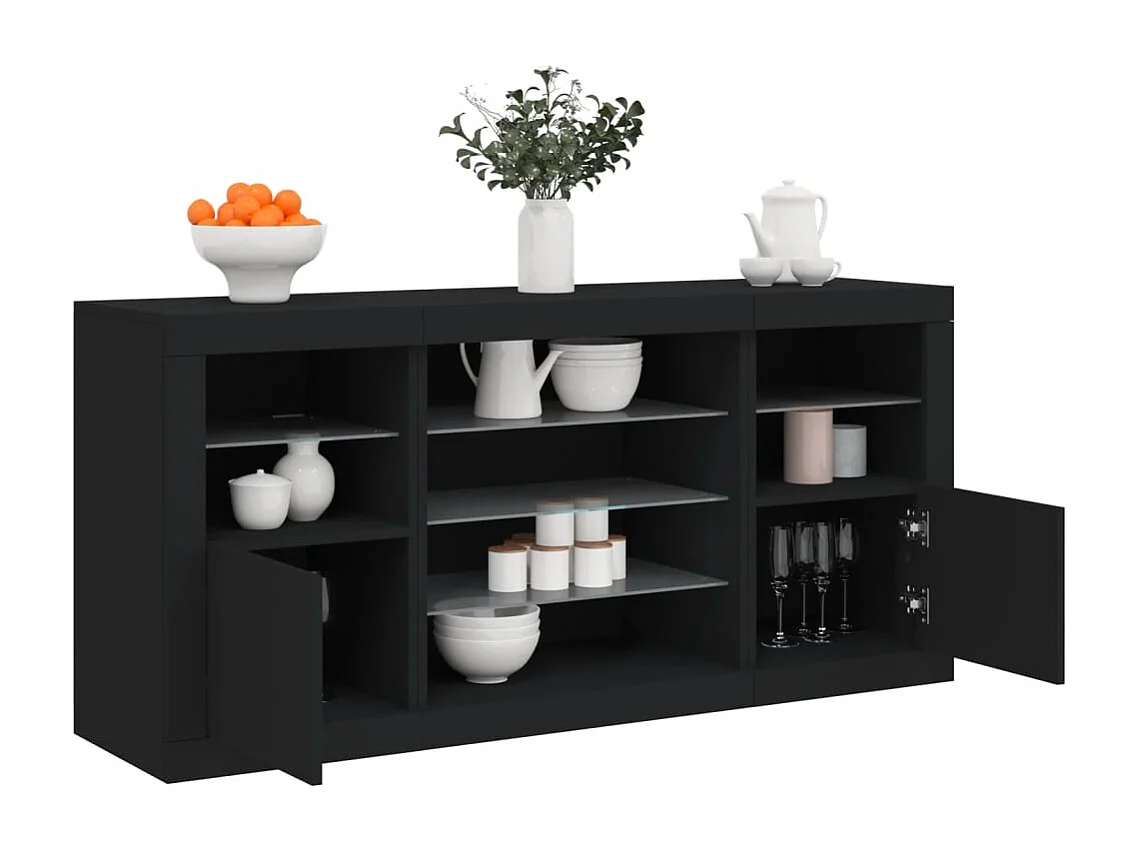 Aparador com luzes LED 142,5x37x67 cm preto