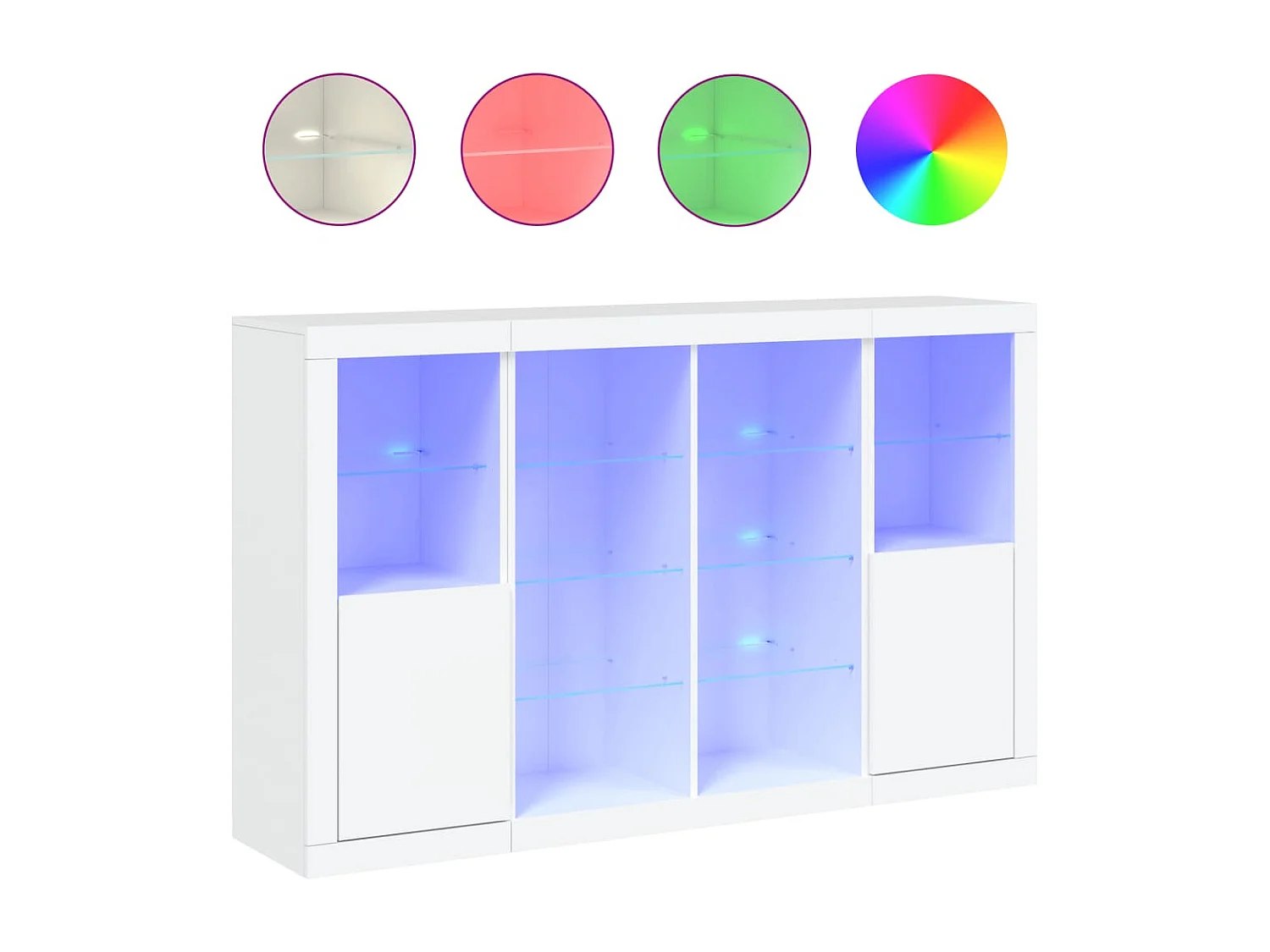 Aparadores con luces LED 3 piezas madera de ingeniería blanco