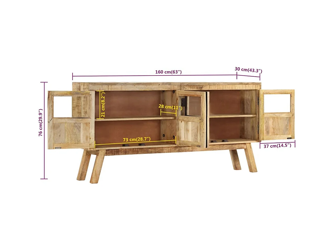 Credenza Marrone e Nera 160x30x76 cm in Legno Massello di Mango