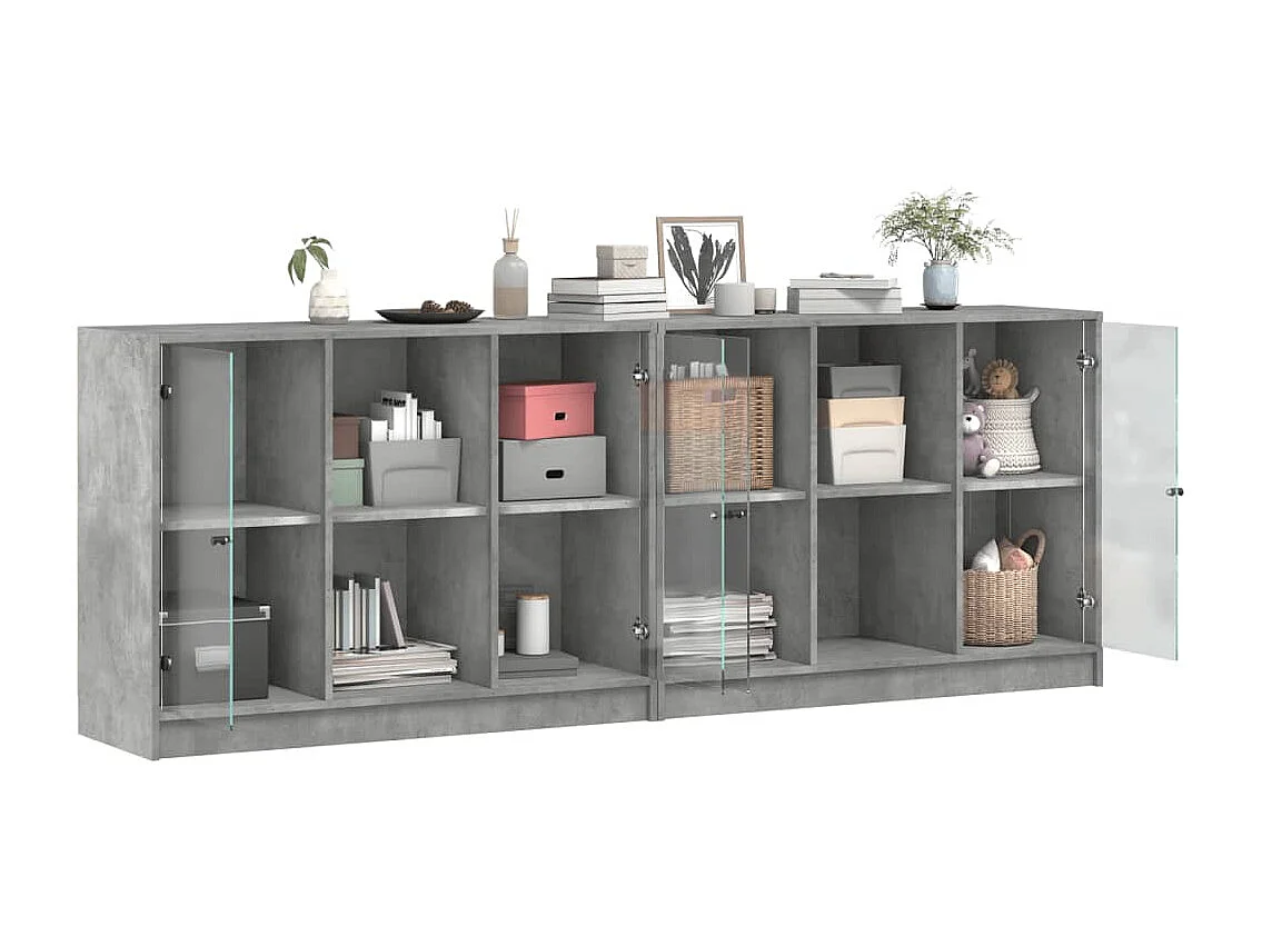 Bücherschrank mit Türen Betongrau 204x37x75 cm Holzwerkstoff