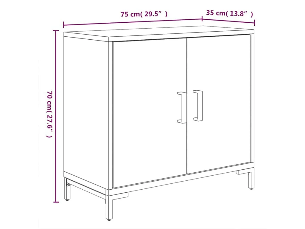 Credenza Nera 75x35x70 cm in Legno Massello di Pino