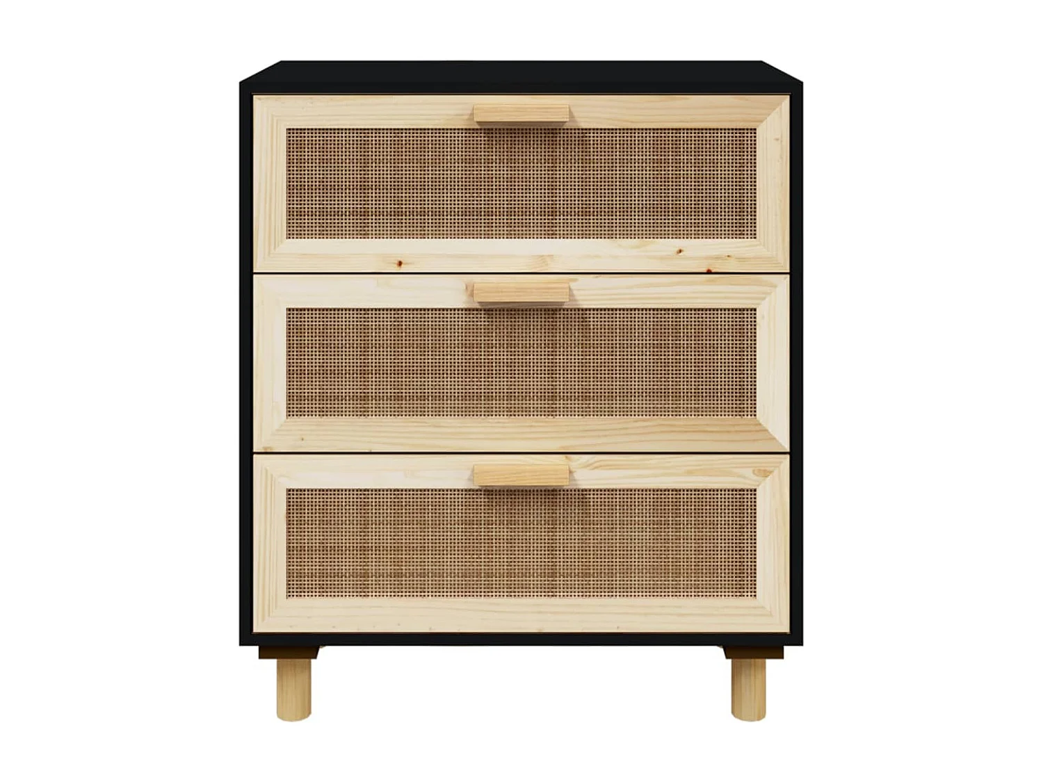 Buffet Noir 60x30x70 cm Bois de pin massif et rotin naturel