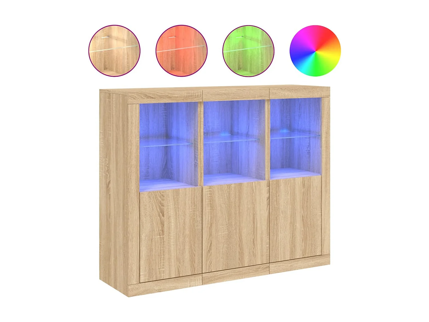Credenze con Luci LED 3 pz Rovere Sonoma in Legno Multistrato