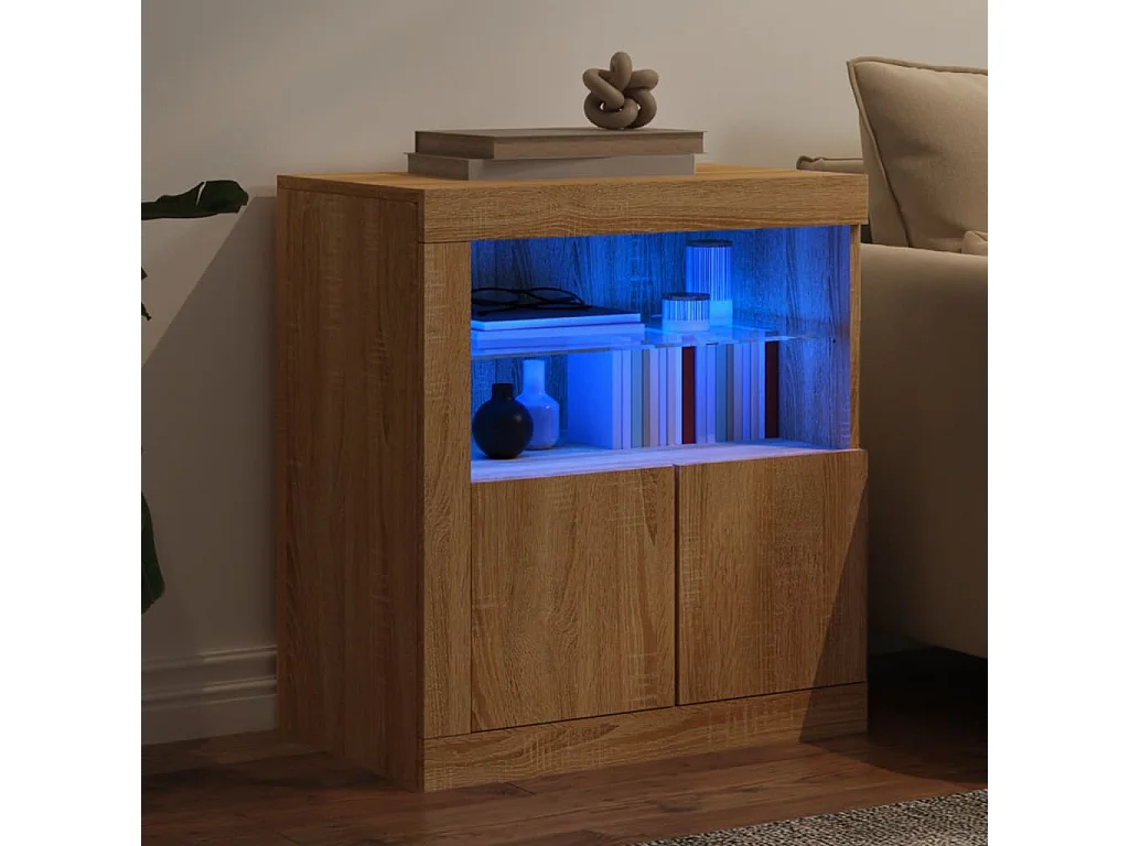 Credenza con Luci LED Rovere Sonoma 60,5x37x67 cm