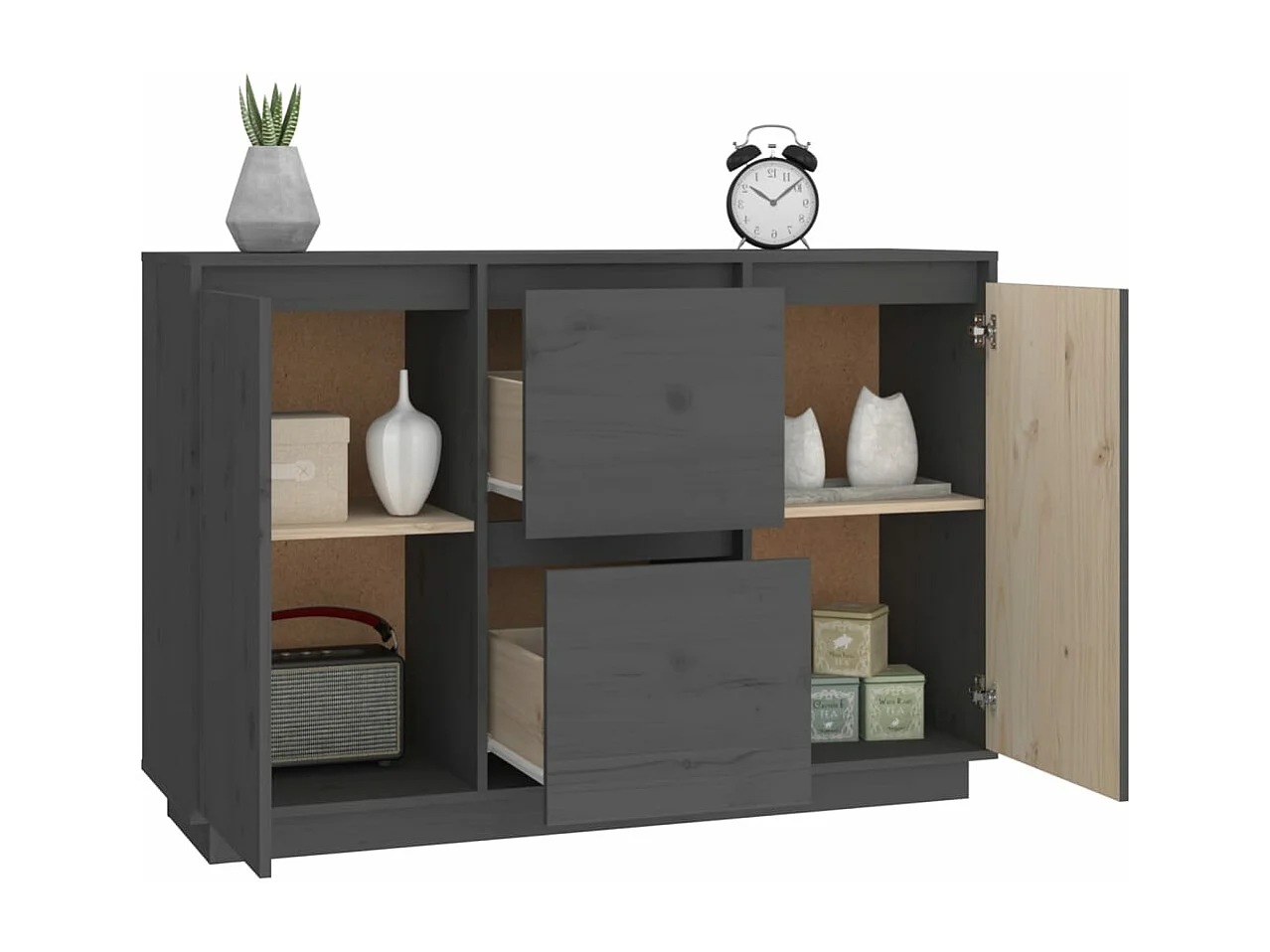 Aparador de madera maciza de pino gris 111x34x75 cm