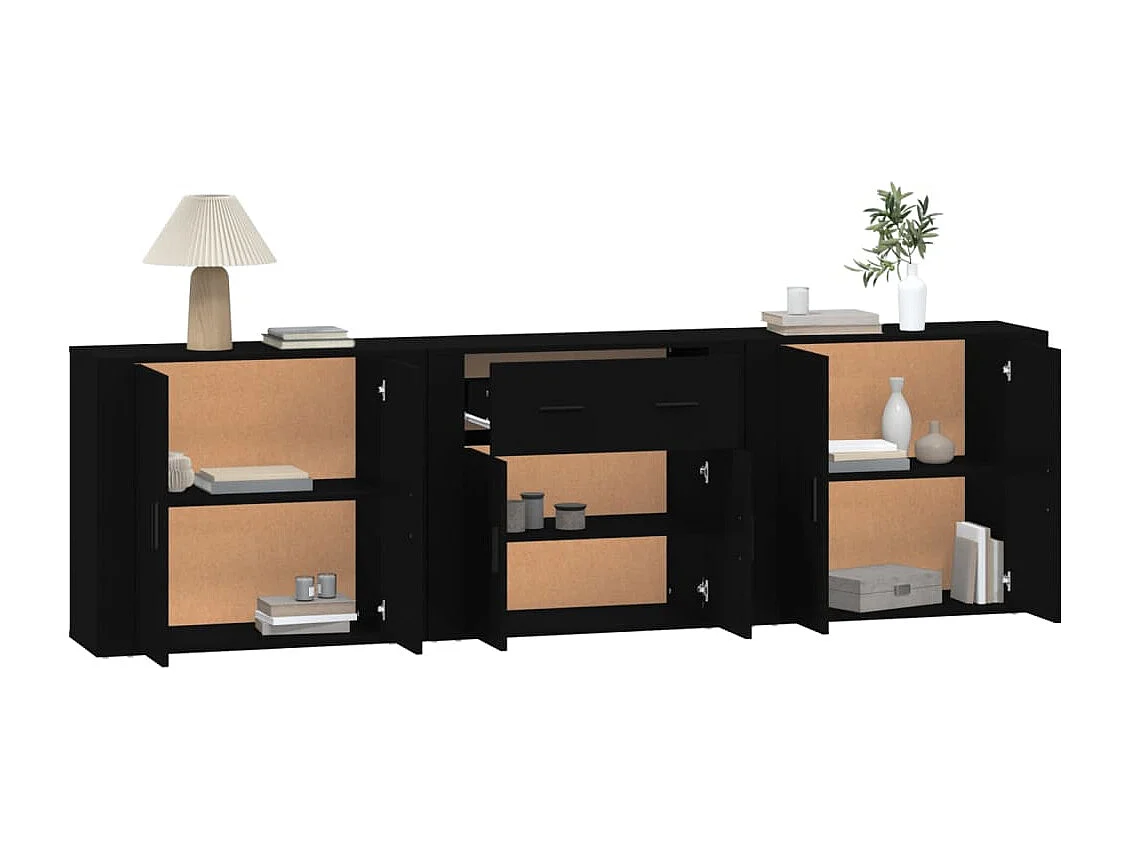 Buffets 3 pcs noir bois d'ingénierie