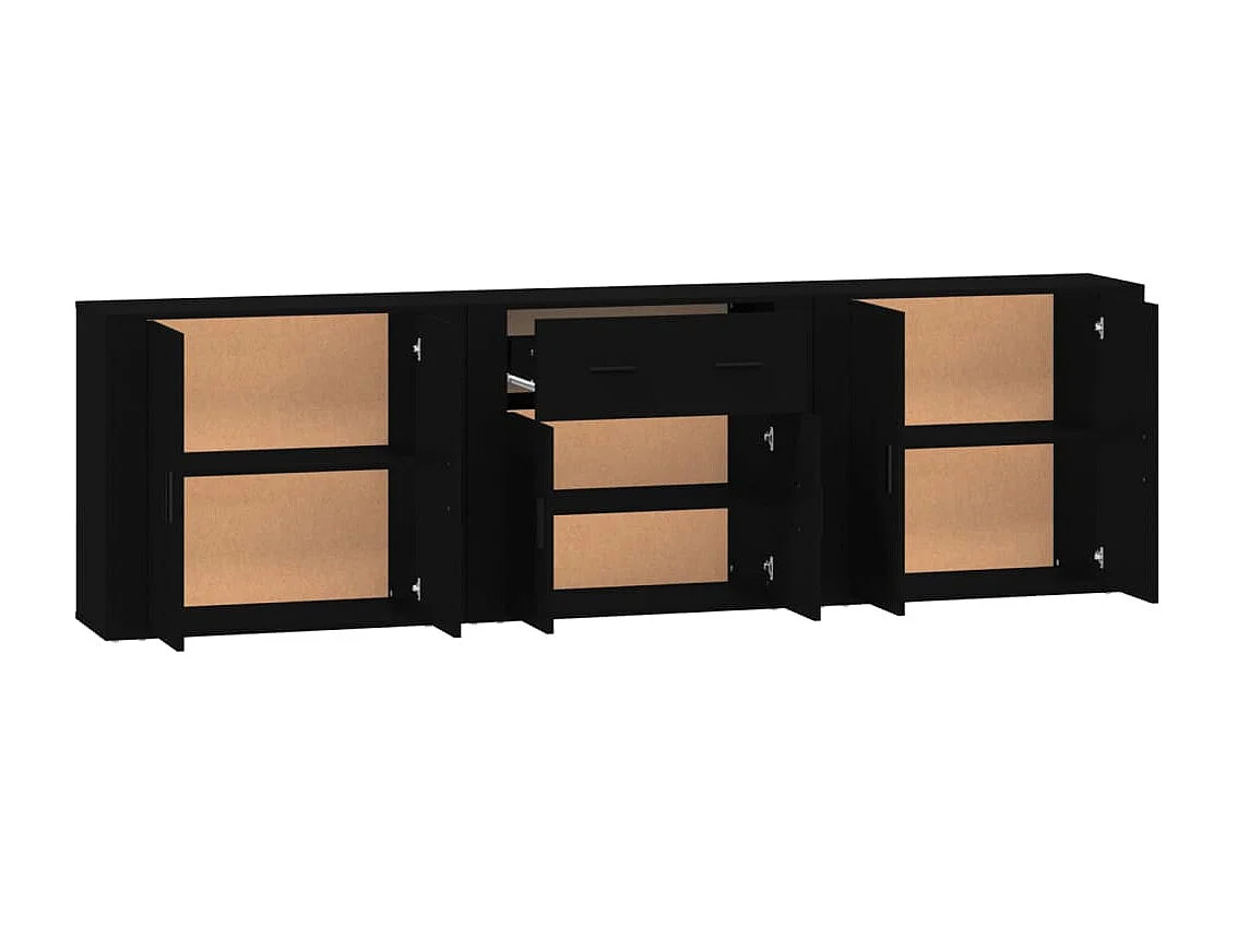 Buffets 3 pcs noir bois d'ingénierie