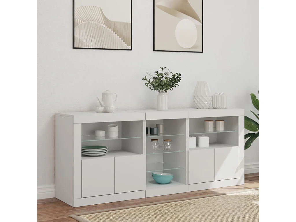 Credenza con Luci LED Bianca 162x37x67 cm