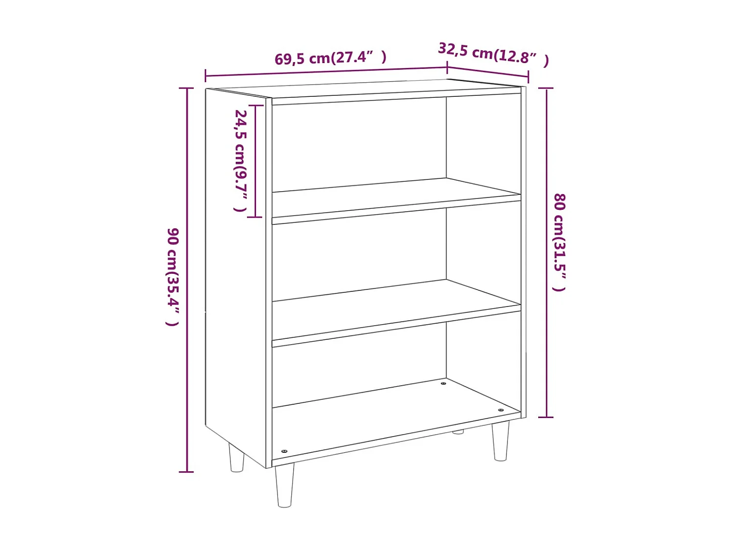 Aparador de madera contrachapada blanco 69,5x32,5x90 cm