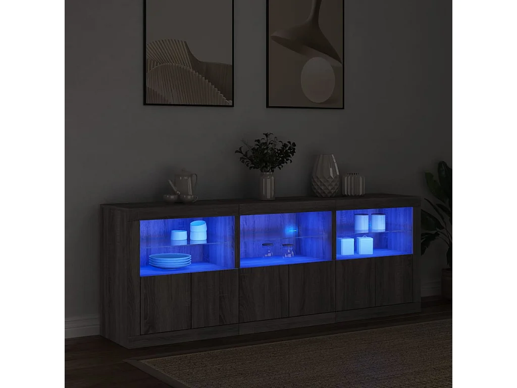 Aparador com luzes LED 181,5x37x67 cm cinzento sonoma