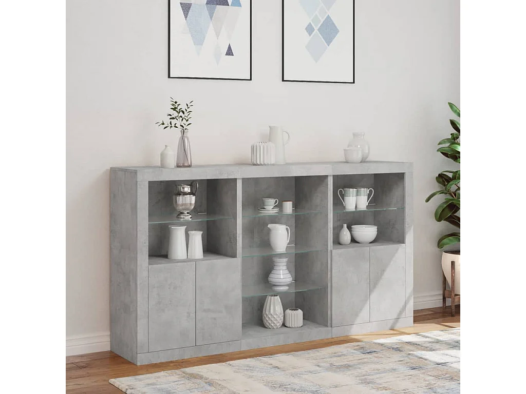 Credenza con Luci LED Grigio Cemento 181,5x37x100 cm
