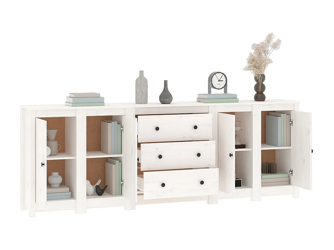 Credenza Bianca 230x35x80 cm in Legno Massello di Pino