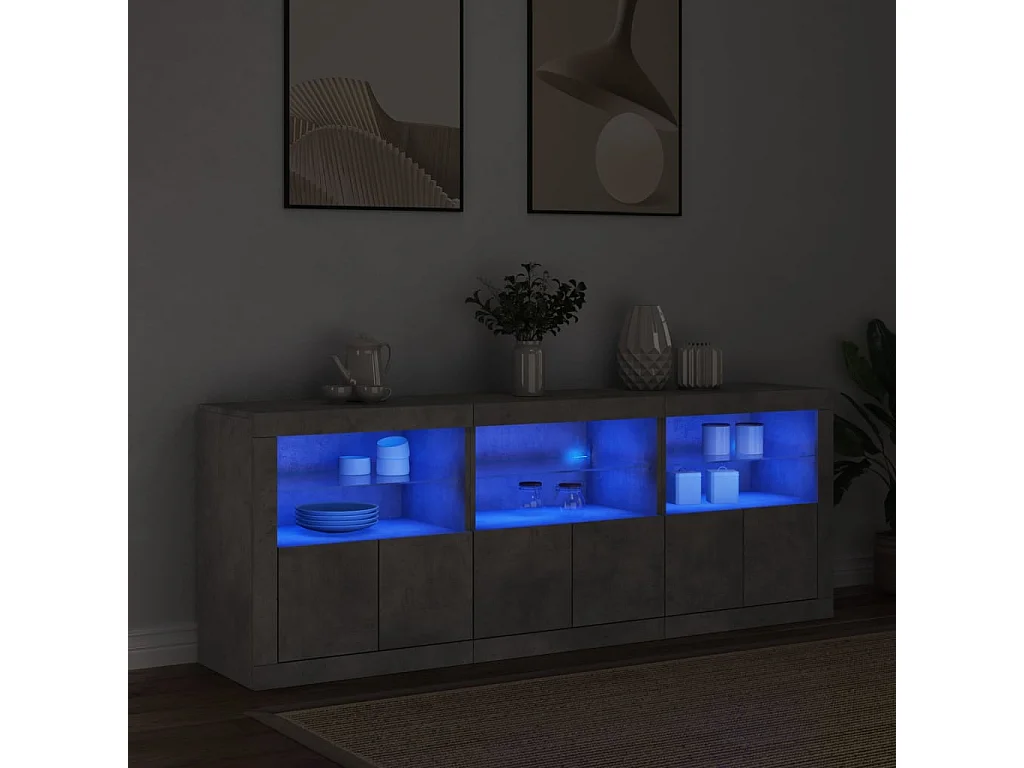Sideboard mit LED-Leuchten Betongrau 181,5x37x67 cm