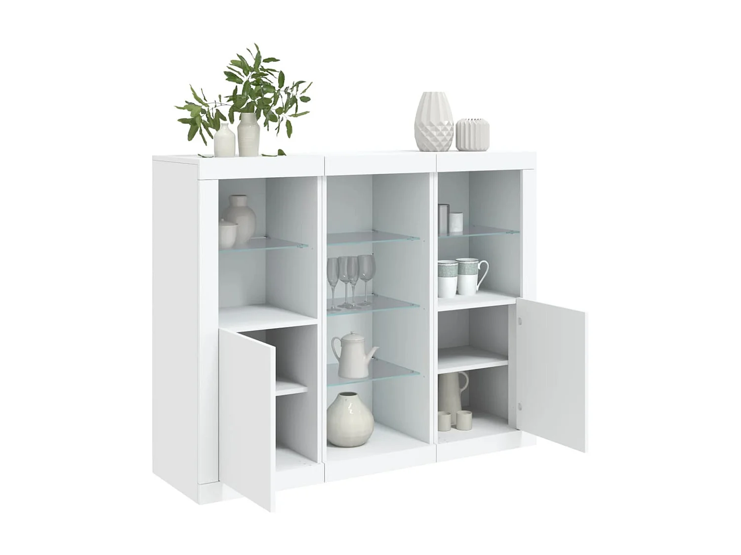 Buffets avec lumières LED 3 pcs blanc bois d'ingénierie