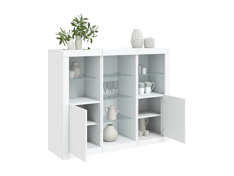 Sideboards mit LED-Leuchten 3 Stk. Weiß Holzwerkstoff