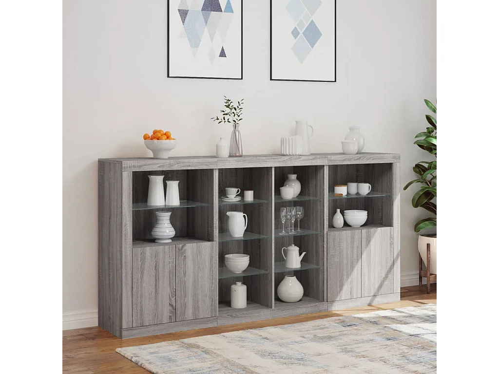 Credenza con Luci LED Grigio Sonoma 202x37x100 cm