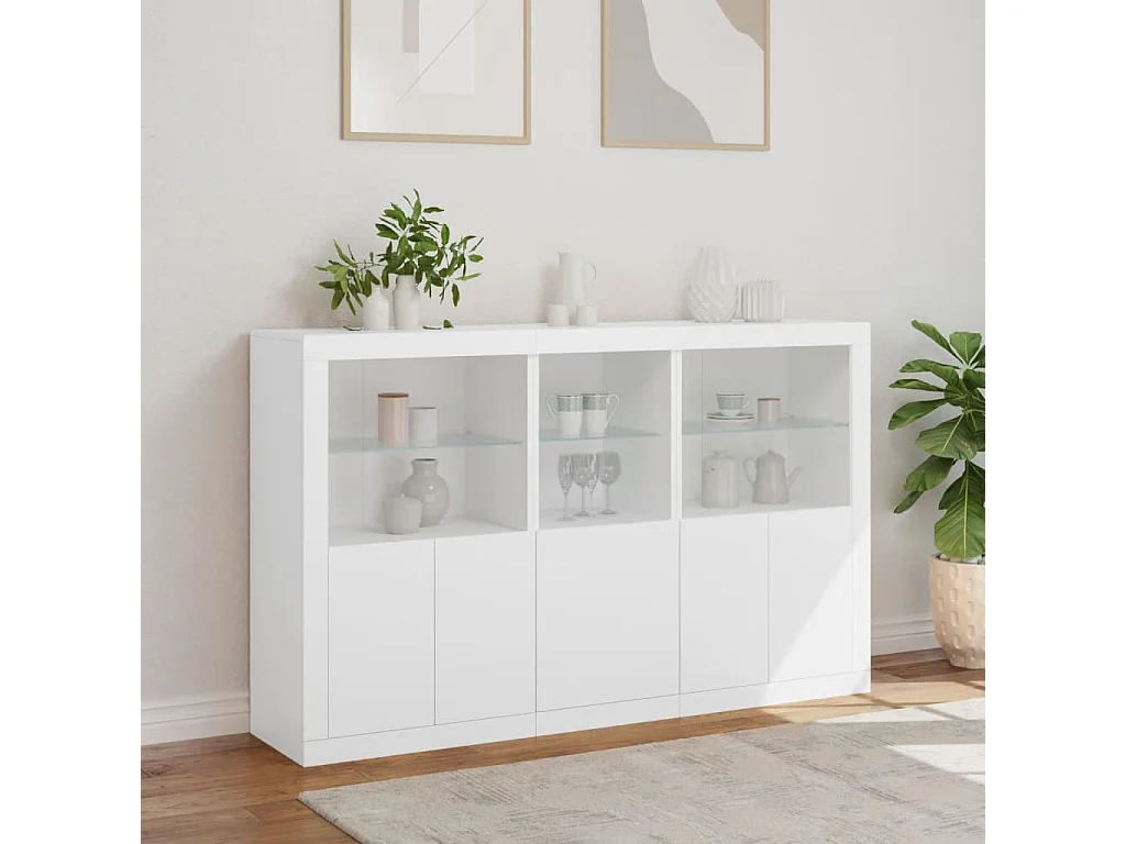 Credenza con Luci LED Bianca 162x37x100 cm