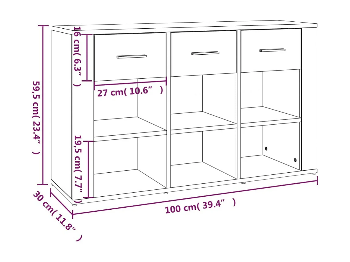 Aparador madera contrachapada roble ahumado 100x30x59,5 cm