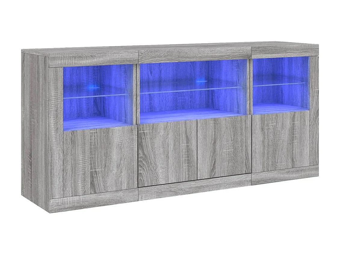 Aparador con luces LED gris Sonoma 142,5x37x67 cm