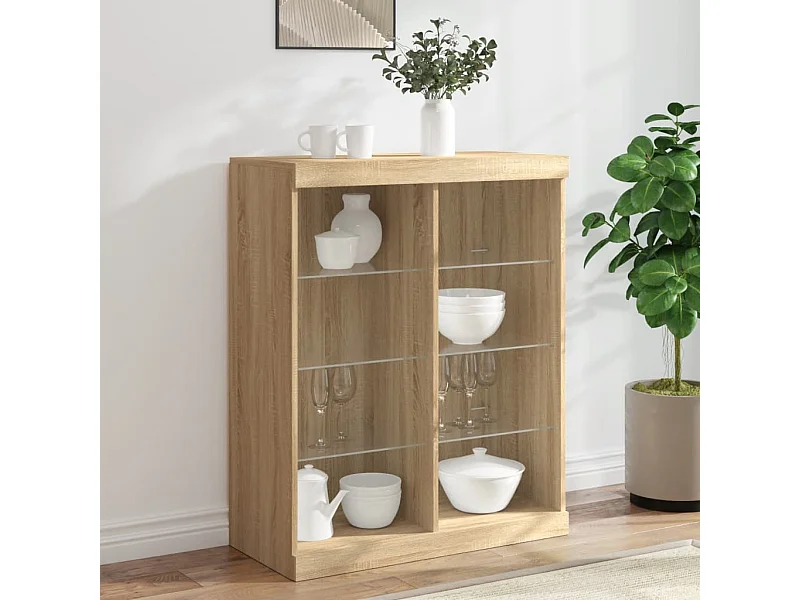 Credenza con Luci LED Rovere Sonoma 81x37x100 cm