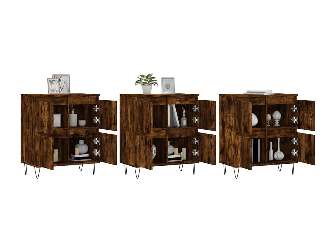Credenze 3 pz Rovere Fumo in Legno Multistrato