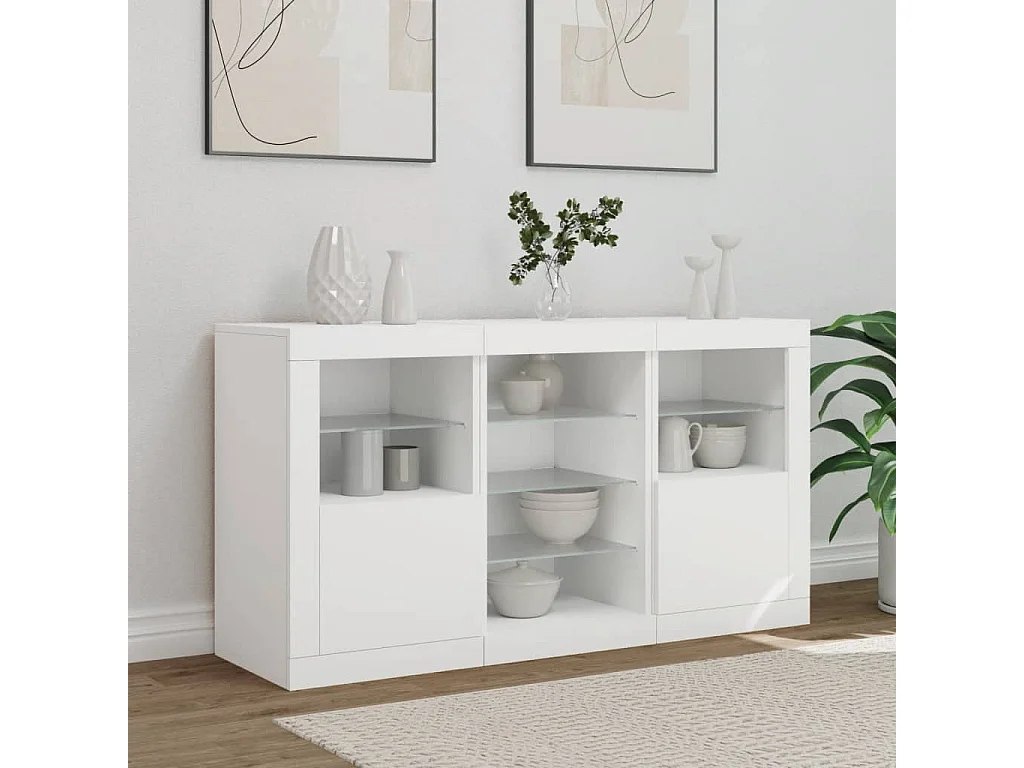 Credenza con Luci LED Bianca 123x37x67 cm