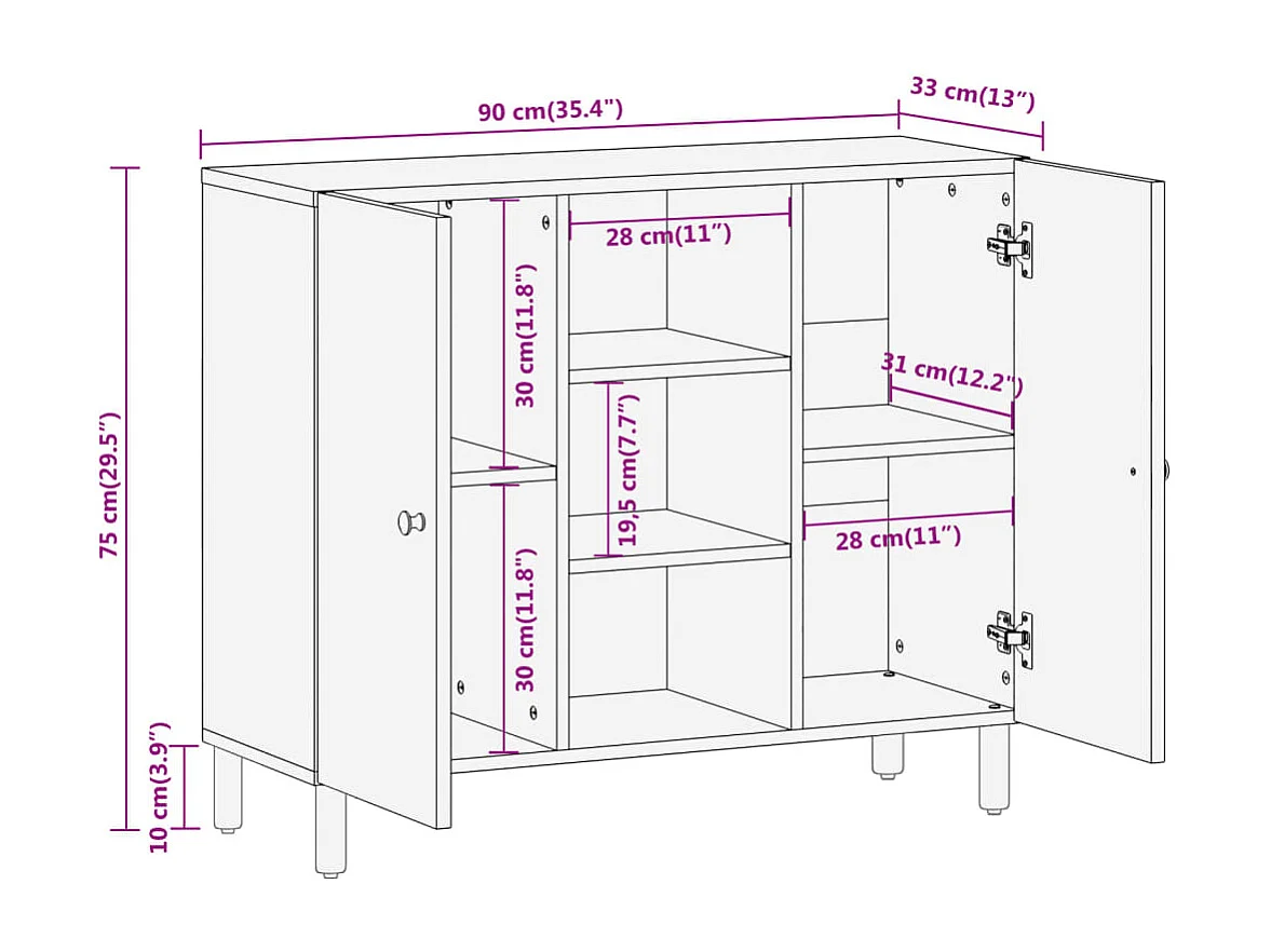 Móvel de apoio 90x33x75 cm madeira de acácia maciça