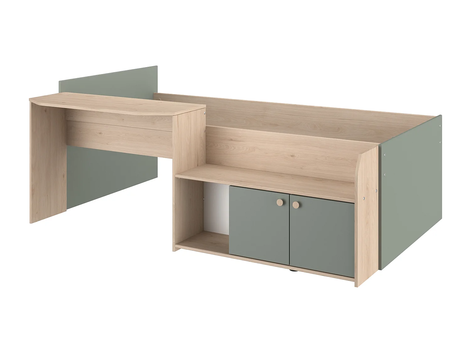 Lit combiné 90 x 190/200 cm - Coloris : Naturel et vert - MIVONA