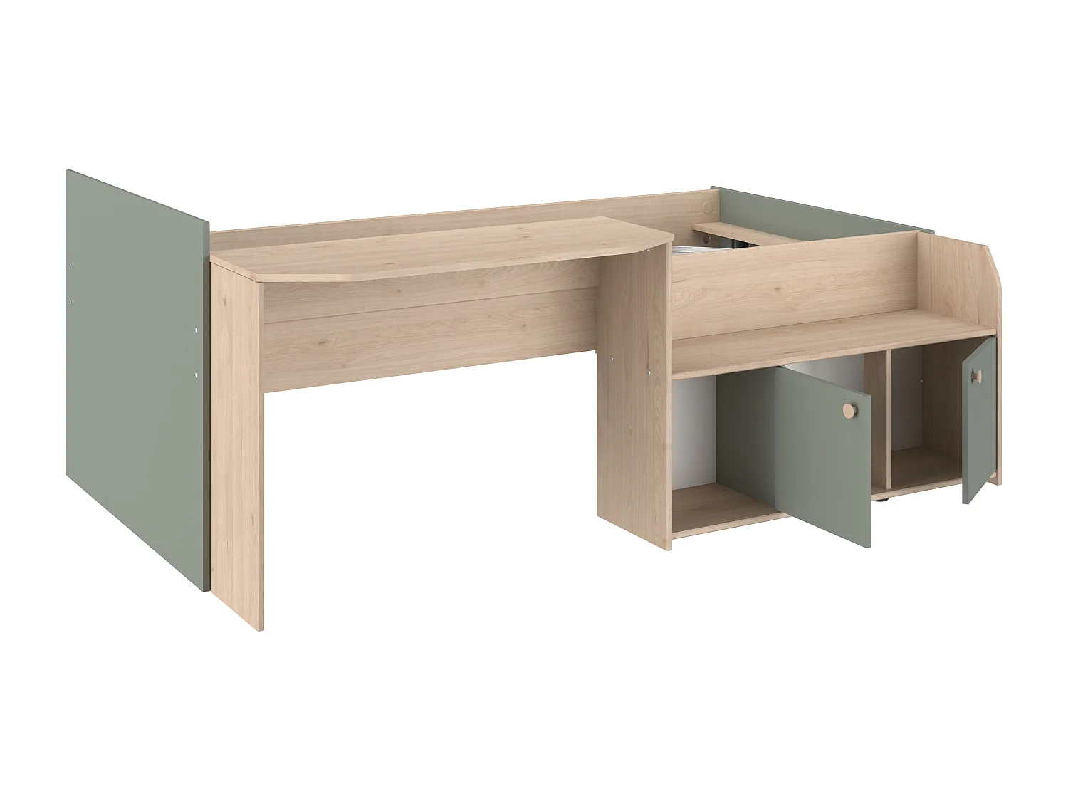 Lit combiné 90 x 190/200 cm - Coloris : Naturel et vert - MIVONA